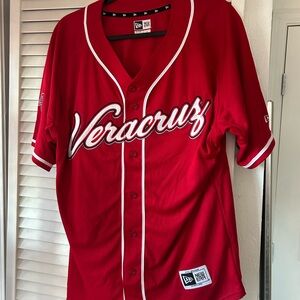 New Era Red Baseball Jersey with White Logo Label